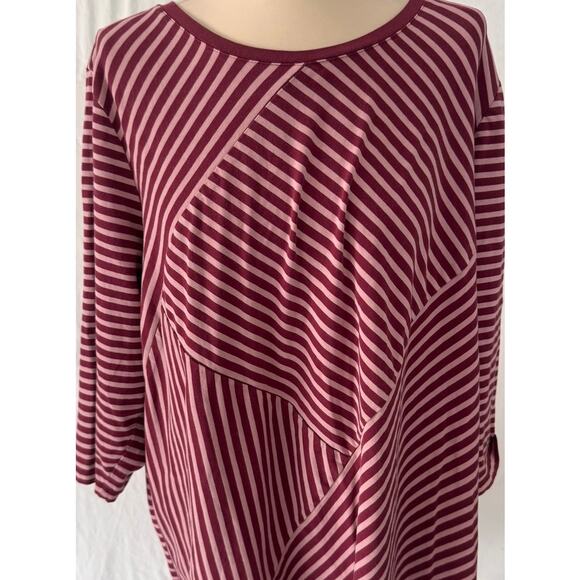 D & Co. Active Womens 2X 3/4 Sleeve Pink Stripe Top Cotton Spandex - Picture 2 of 9